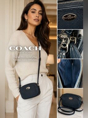 Vintage Coach Mini Camera Bag Navy Pebbled Leather Crossbody Rare Y2K